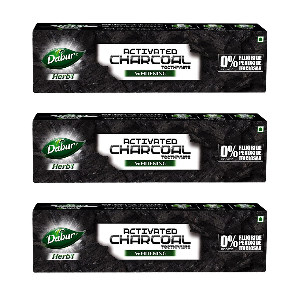 DABUR Herb'L Activated Charcoal Toothpaste 360G (120G x3, Pack of 3) | Whitening Black Gel Toothpaste | Fluoride Free | Fights Plaque & Extrinsic Stains | With Power of Mint | Cool & Refreshing Mouth Experience