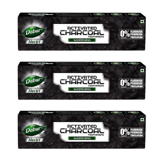 DABUR Herb'L Activated Charcoal Toothpaste 360G (120G x3, Pack of 3) | Whitening Black Gel Toothpaste | Fluoride Free | Fights Plaque & Extrinsic Stains | With Power of Mint | Cool & Refreshing Mouth Experience