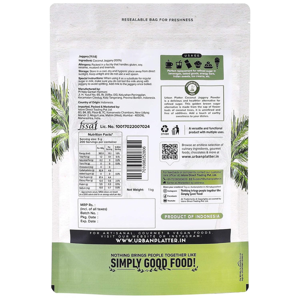 Urban Platter Coconut Sugar, 1Kg (Natural Sweetener, Low Glycemic Index, Refined Sugar Alternative)