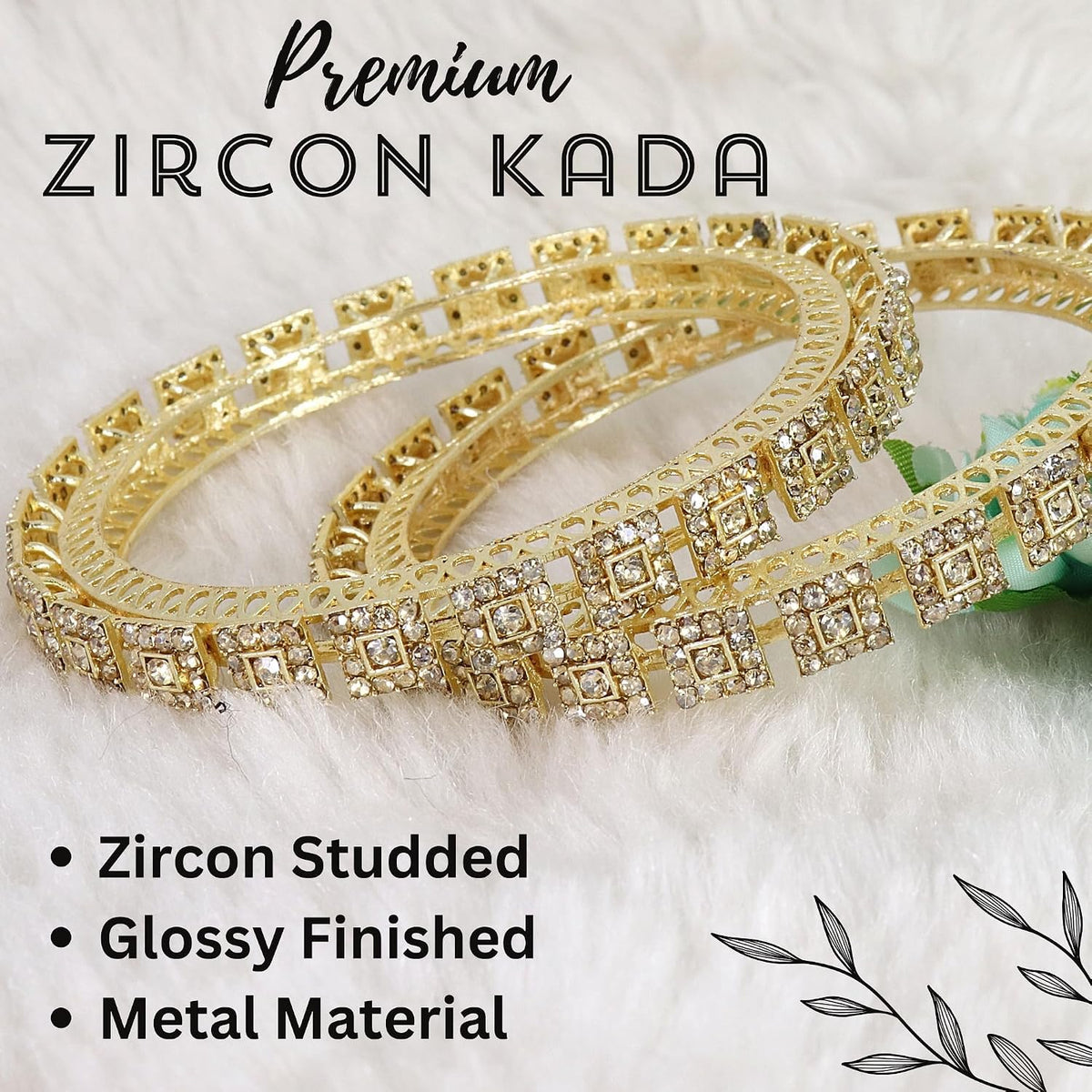 NMII Gold Plated Metal with Zircon Stone Bangles Pacheli Style Trendy Kada Set For Girls & Women | Traditional Rajwadi Bangles | Women's Bangles Bracelet | Kada For Women- Set of 2