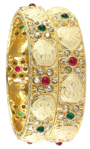 NMII Traditional Gold Plated Metal Bangles Kada Set For Women & Girls With Zircon Diamond Stone | Women's Bangles | Premium Kada Set For Wedding, Party, Occasions Fashion Jewelry - Set Of 2