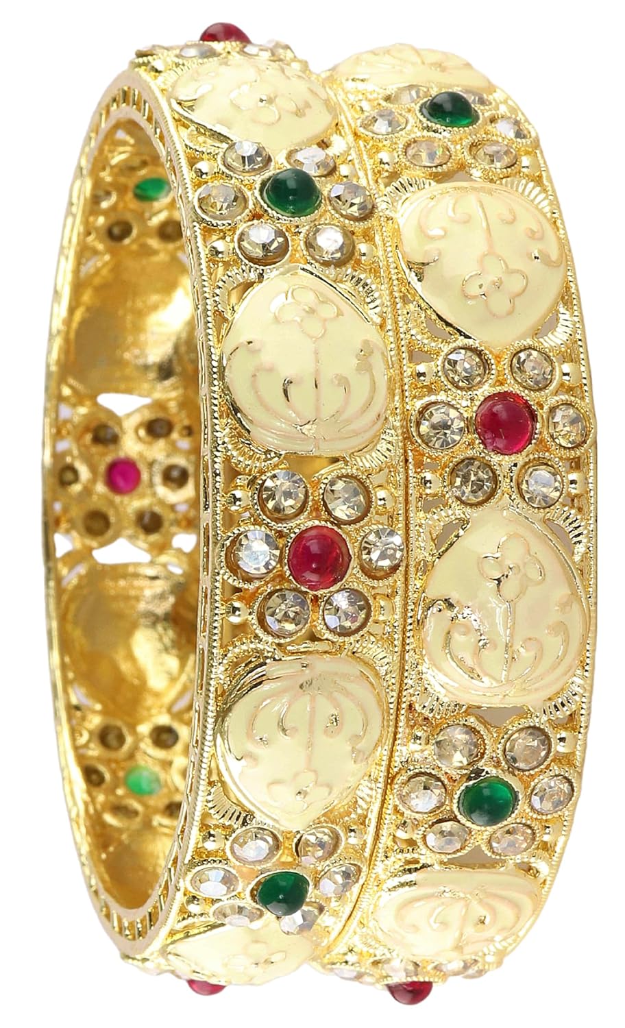 NMII Traditional Gold Plated Metal Bangles Kada Set For Women & Girls With Zircon Diamond Stone | Women's Bangles | Premium Kada Set For Wedding, Party, Occasions Fashion Jewelry - Set Of 2