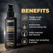 Beardo Instant Shine Hair Serum for Men – 50ml | Instant Shine & Anti-frizz with Argan Oil, Made for Men's Hair, Super Light-weight | Provides shine, smoothness and damage protection | Frizz-Free Hair Serum for Men