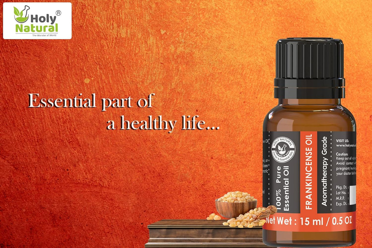 Holy Natural Frankincense Essential Oil 15ml (with Dropper Plug), Undiluted Therapeutic Grade, Perfect for Skin Pores Tightening, Fine Lines and Aromatherapy & Super Beauty Benefits.