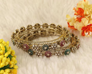 NMII Designer Alloy Metal Kada For Women & Girls | Gold Plated Floral Meenakari Kangan | Traditional Ethnic Jewellery | Wedding Party Stylish Fancy Kada Gift - Set Of 2