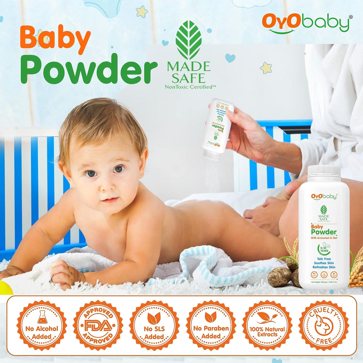OYO BABY Kids Combo Set BABY Talc Free Baby Powder & BABY Diaper Rash Cream Pack Of 1