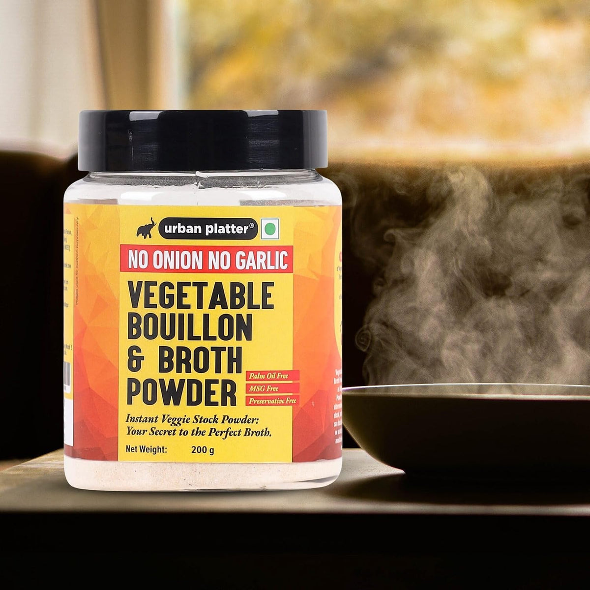 Urban Platter No Onion No Garlic Bouillon & Broth Powder, 200g (Plant-Based | Instant Vegetable Stock | Jain-Friendly | Umami-Rich)