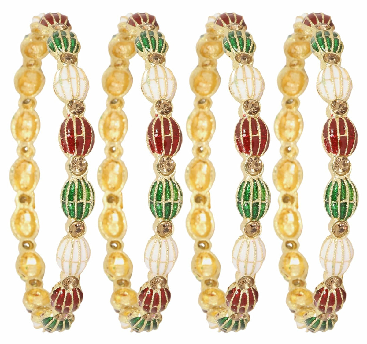 NMII Traditional Gold Plated Metal Bangles Set For Women & Girls with Zircon Stone | Fancy Rajwadi Kada Bangles | Women's Bangles For Wedding, Party, Festive, Occasion Wear- Set of 4 Bangle