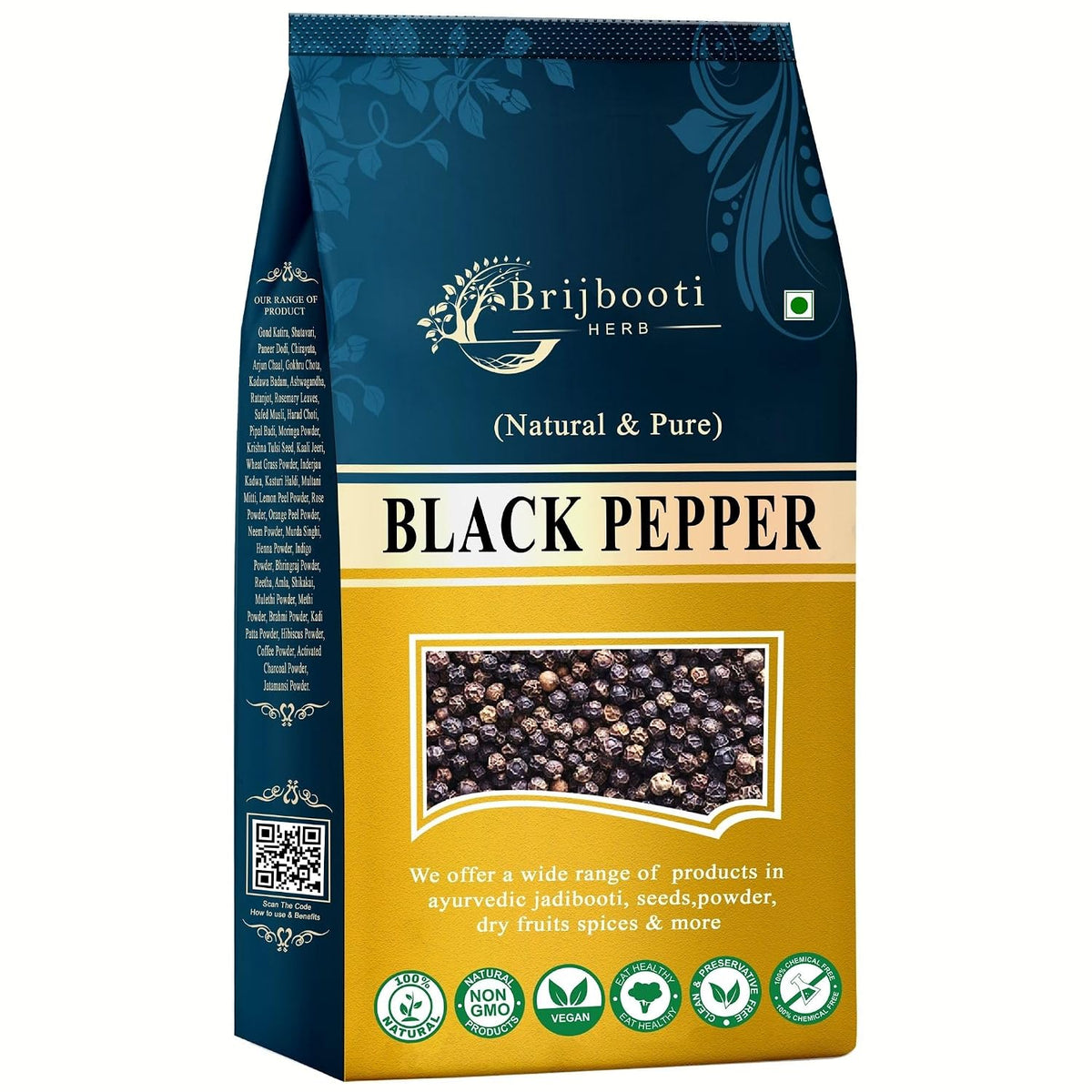 BrijBooti Black Pepper 400 Gm - Kali Mirch - Black Mirch Whole - Black Pepper Whole - Peppercorn - Kali Mirch Sabut