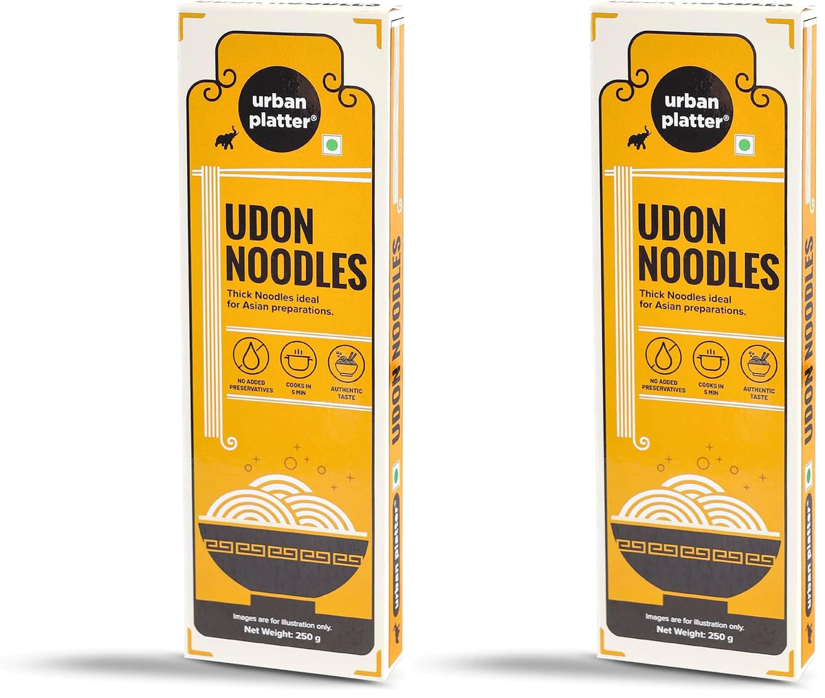 urban platter Udon Noodles, 250G (Thick Wheat Noodles, Ideal For Asian Preparations, No Added Preservatives), Preservative Free, 0.25 Kg (Pack of 2)