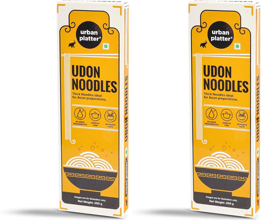 urban platter Udon Noodles, 250G (Thick Wheat Noodles, Ideal For Asian Preparations, No Added Preservatives), Preservative Free, 0.25 Kg (Pack of 2)