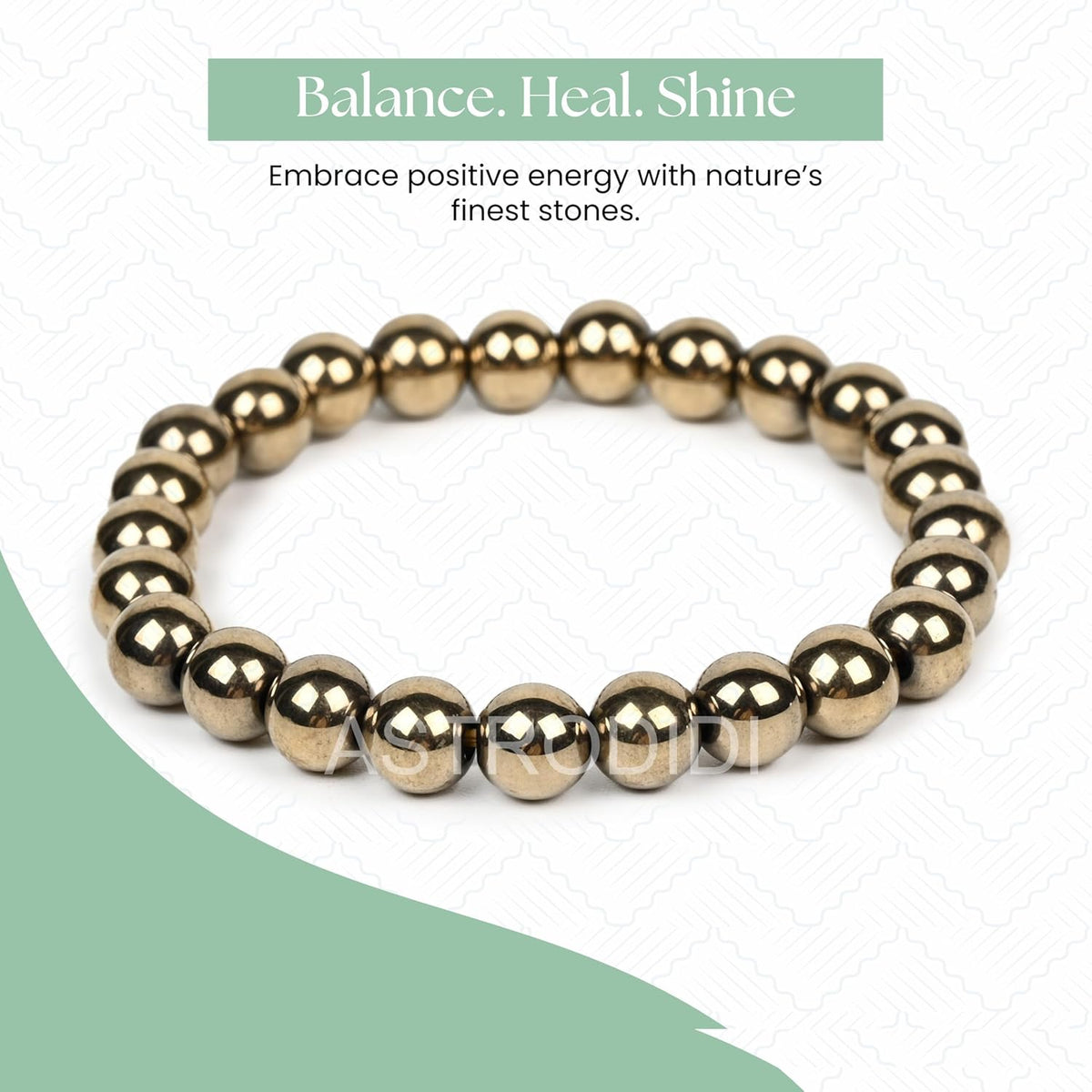 Astrodidi Natural Certified Golden Pyrite Stone Bracelet to draw in Prosperity, Wealth, Success, Money and Positive Energy | Original Reiki Feng-Shui Healing Crystal Gemstone Bracelet for Men and Women