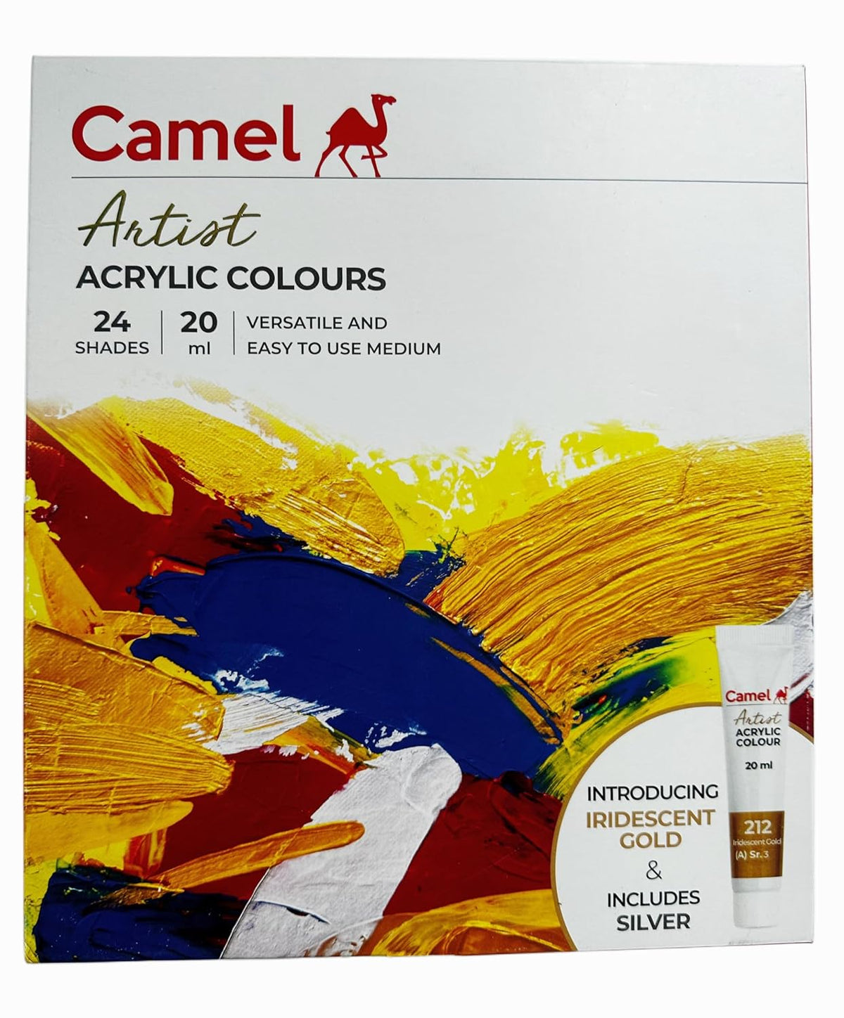 Camel Artist Acrylic Colours Set | 24 Shades × 20ml Each | Rich Pigment, Smooth Finish | Ideal for Art, Canvas, Paper, Wood & Craft Work