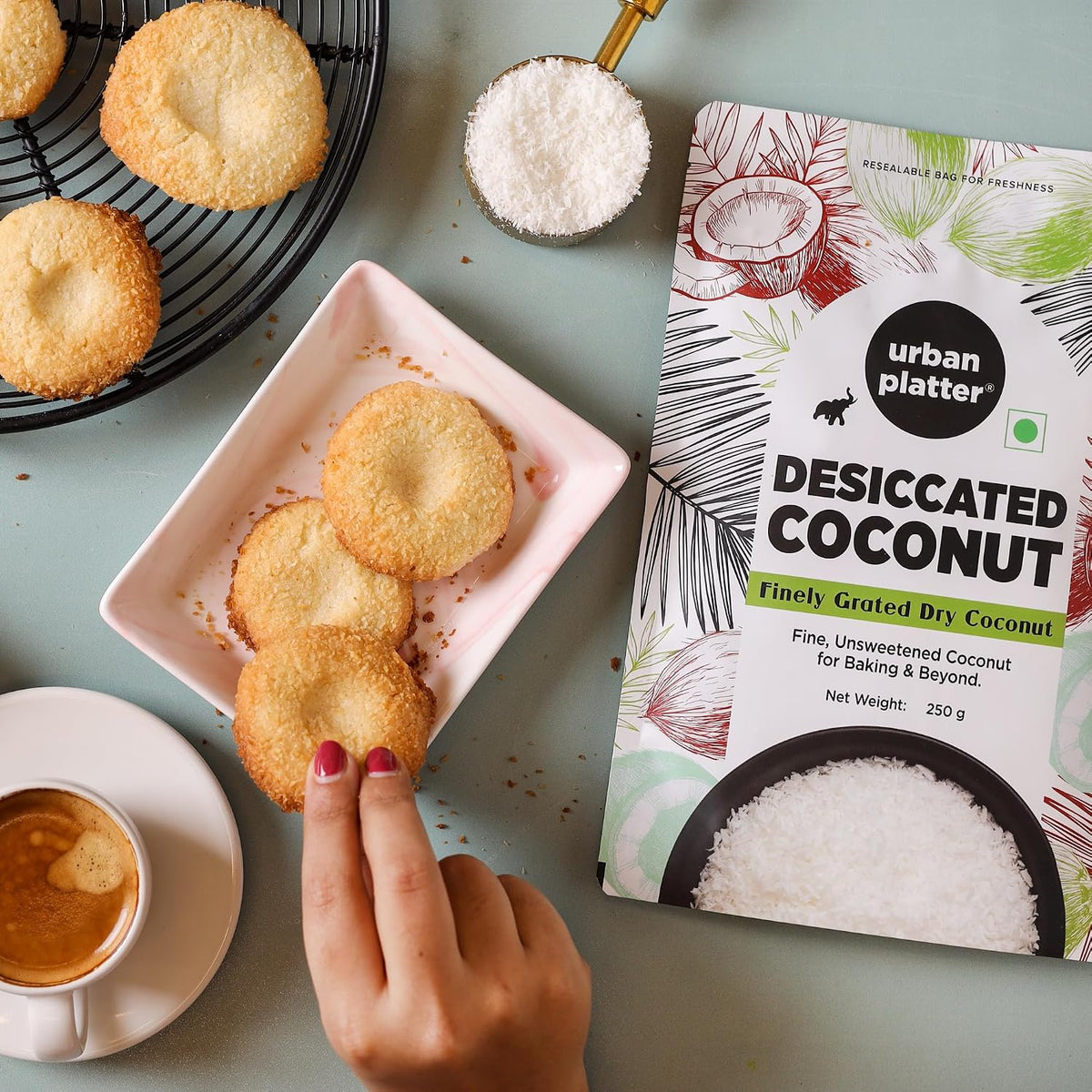 Urban Platter Desiccated Coconut, 250g (Unsweetened and Finely Grated, Ideal for Baking & Confectionery)