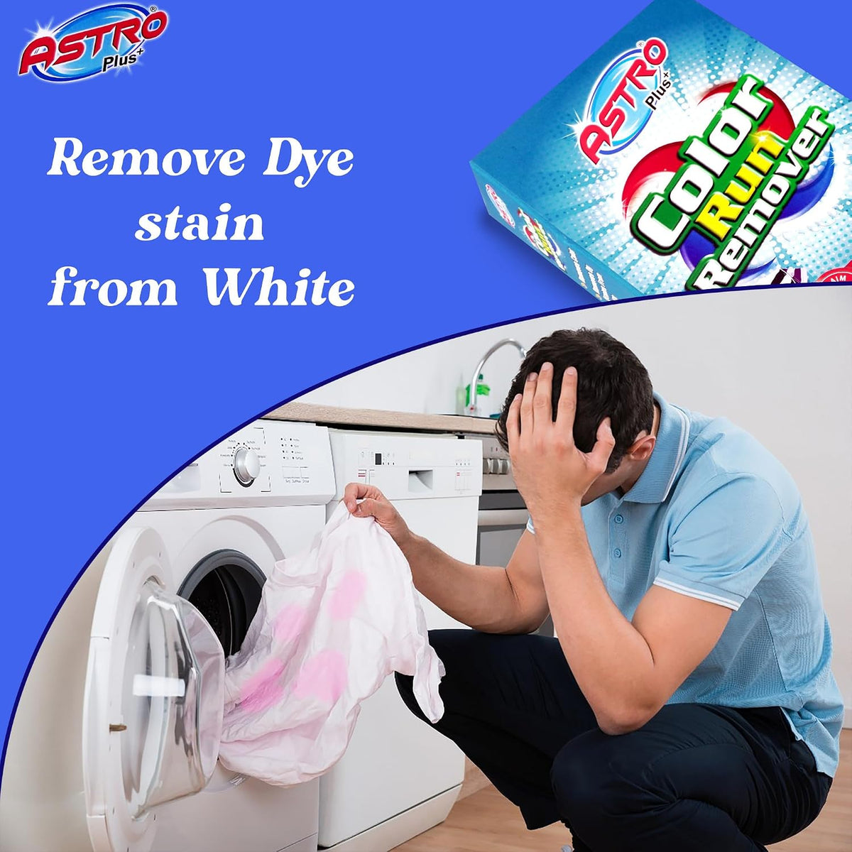 ASTRO PLUS + Ultimate Color Run Remover, Say Goodbye to Stains Powerful, Color Bleed Eliminator Stain Remover, Advanced Clothes Color Run Remover Powder (1)