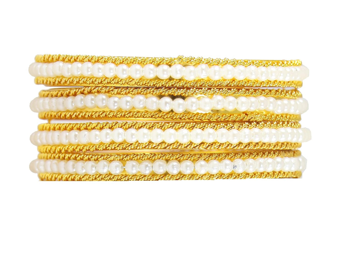 NMII Non-Precious Metal Base Metal with Curtting Pattern and Pearl Studded worked Glossy Finished Kada/Bangle Set For Women and Girls