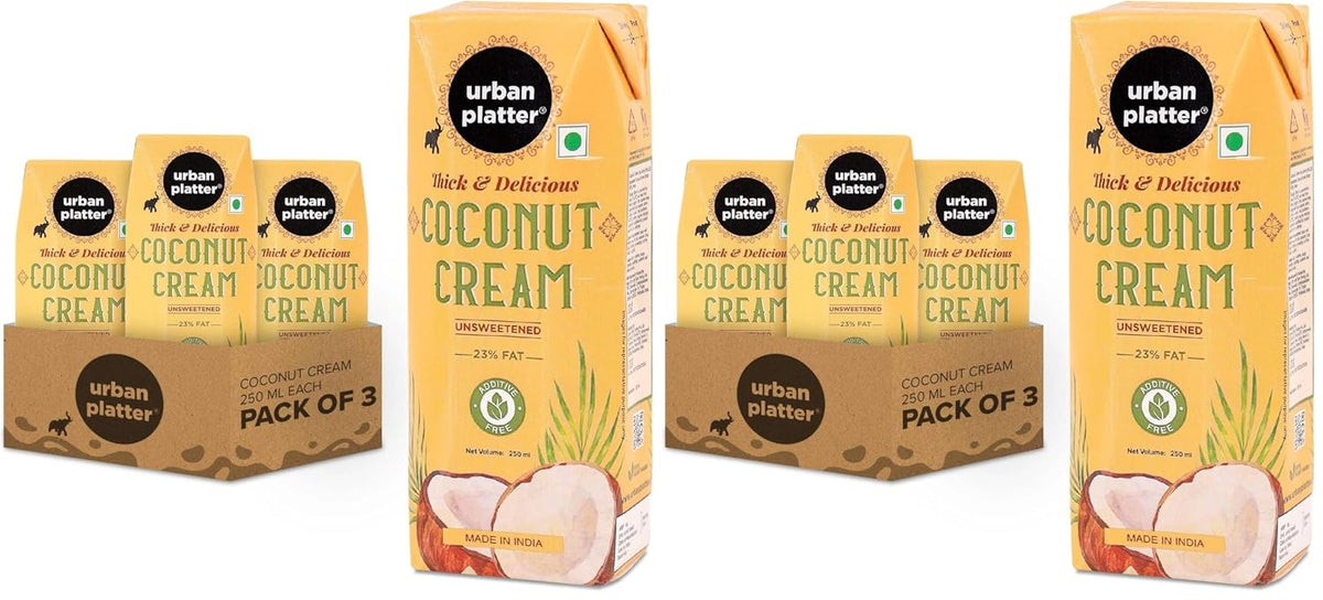 Urban Platter Unsweetened Coconut Cream, 250ml [ 23% Fat, Additive-Free, Made in India, 100% Pure & Thick, Clean Label] (Pack of 2)