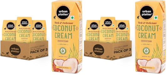 Urban Platter Unsweetened Coconut Cream, 250ml [ 23% Fat, Additive-Free, Made in India, 100% Pure & Thick, Clean Label] (Pack of 2)