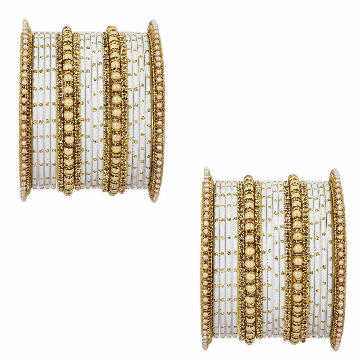 NMII Non-Precious Metal with Base Metal and Studded with Zircon Gemstone or Pearls Glossy Finished Traditional Bangle set for Women and Girls