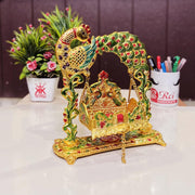 KridayKraft Metal Laddu Gopal Jhulla Palana for Janmastmi Festive Gold Plated with Meenakri Work for Your Home, Temple Office,Gift Article.