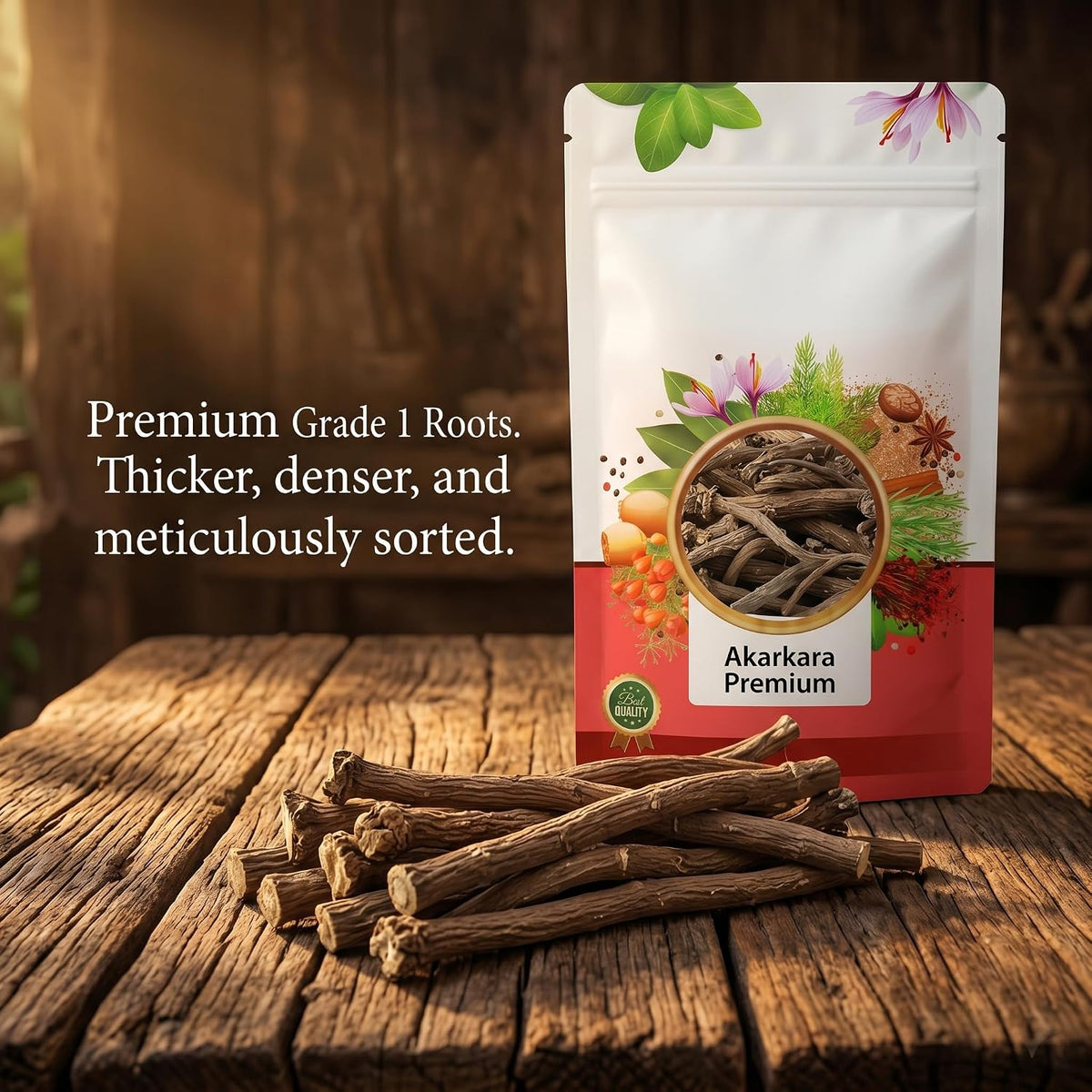 IndianJadiBooti Pure Akarkara Root Premium Grade 1 (Anacyclus Pyrethrum/Pellitory) | Traditional Ayurvedic Botanical for Foundational Vitality, Oral Harmony & Systemic Warmth (10g)
