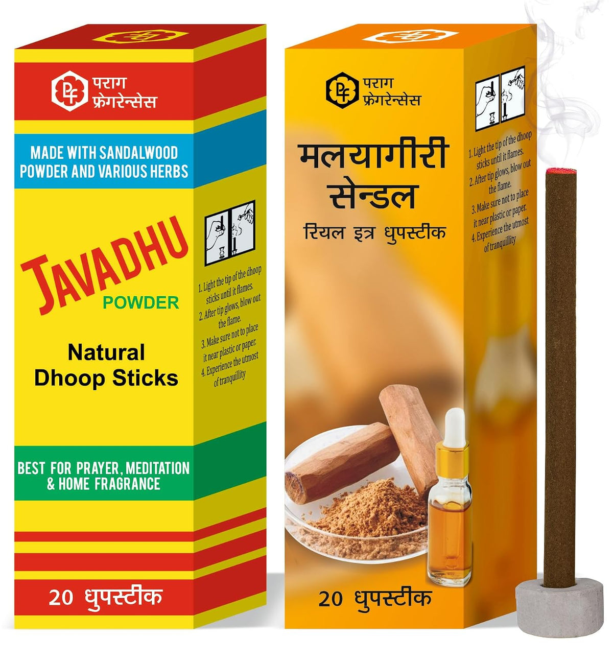 Parag Fragrances Natural Raatrani & Malyagiri Sandal Dhoop Sticks Combo / Extra Premium Quality Dhoop Sticks For Pooja & Home Fragrance 20pc + 20pc = 40pc Dhoop Sticks