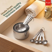 Parage Stainless Steel Measuring Cups & Spoon Combo for Dry or Liquid/Kitchen Gadgets/Cooking & Baking/Stackable Professional Measuring Cup Set with Measurement Handles (Set of 4 Cups & 4 Spoons)