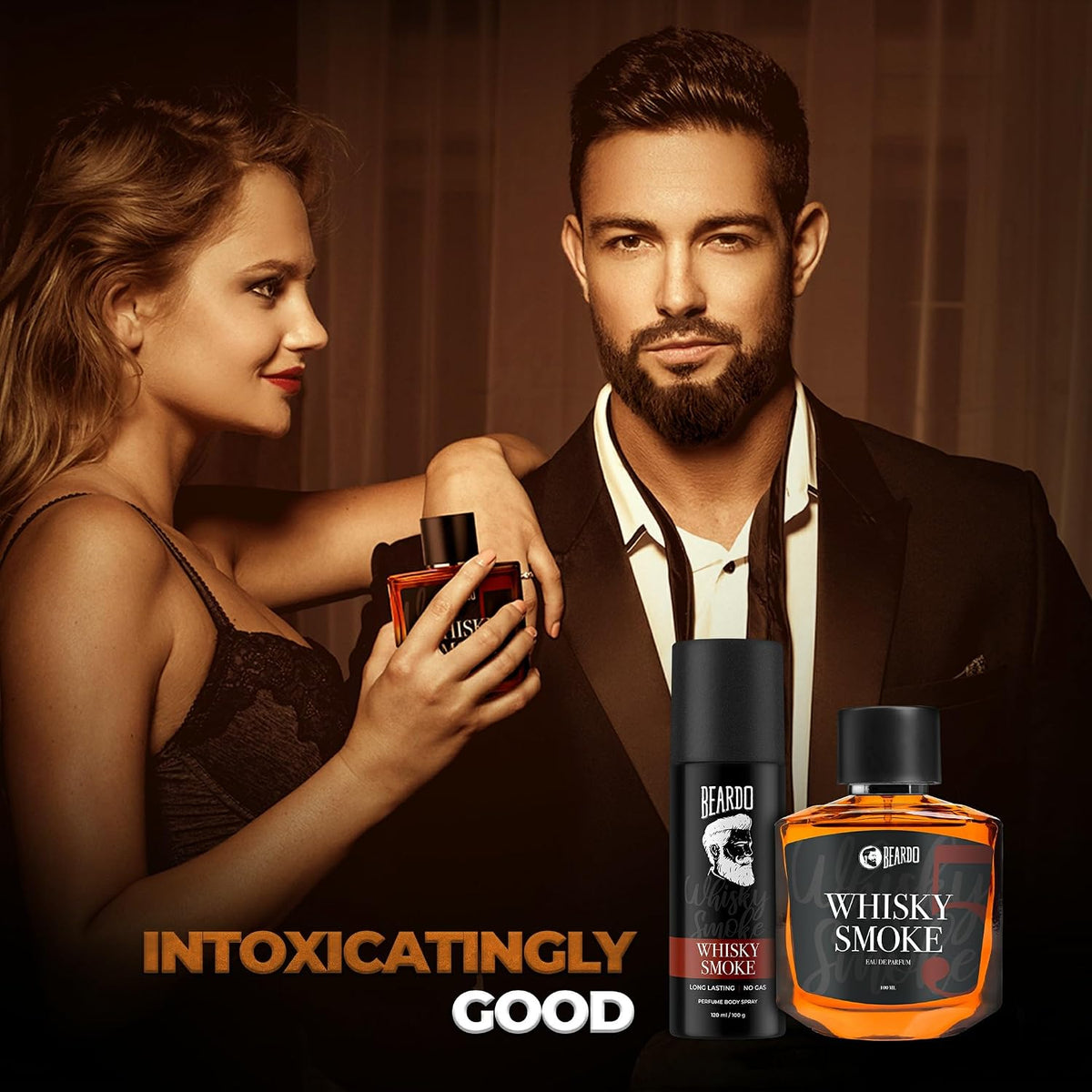 BEARDO Whisky Smoke Perfume Giftset for Men | Eau De Parfum 100ml + Body Spray 120ml | Spicy, Woody - Oudh | Long Lasting Perfume | Date night fragrance | Gift for Men | Husband | Boyfriend