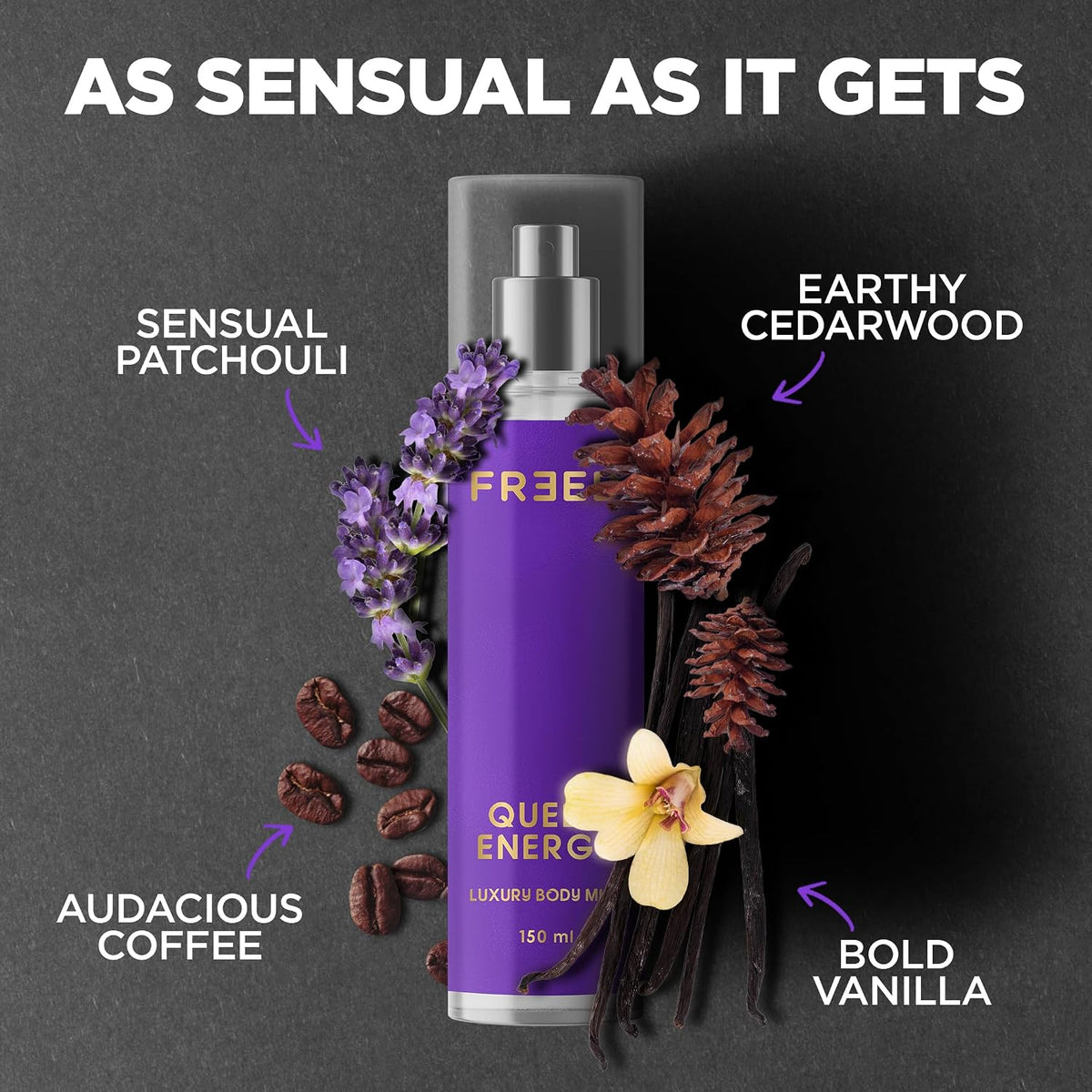 Beardo FREED Queen Energy Luxury Body Mist 150ml | Vanilla, Coffee, Woody Body Spray for Women | Smell Expensive Perfume for Women | Body Mist Woman Long Lasting | Long- Lasting Fragrance Perfume