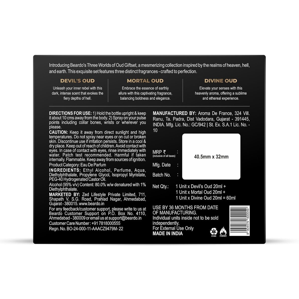 Beardo Oud Perfumes Giftset for Men - Three Worlds of Oud 3x20ml | Devil's, Mortal & Divine | Long lasting Perfume for Men | Luxury Perfume giftset for Men | Anniversay Gift | Gift for boyfriend, Hudsband, Friend | Rakhi Gift for Brother | Gift for Brother