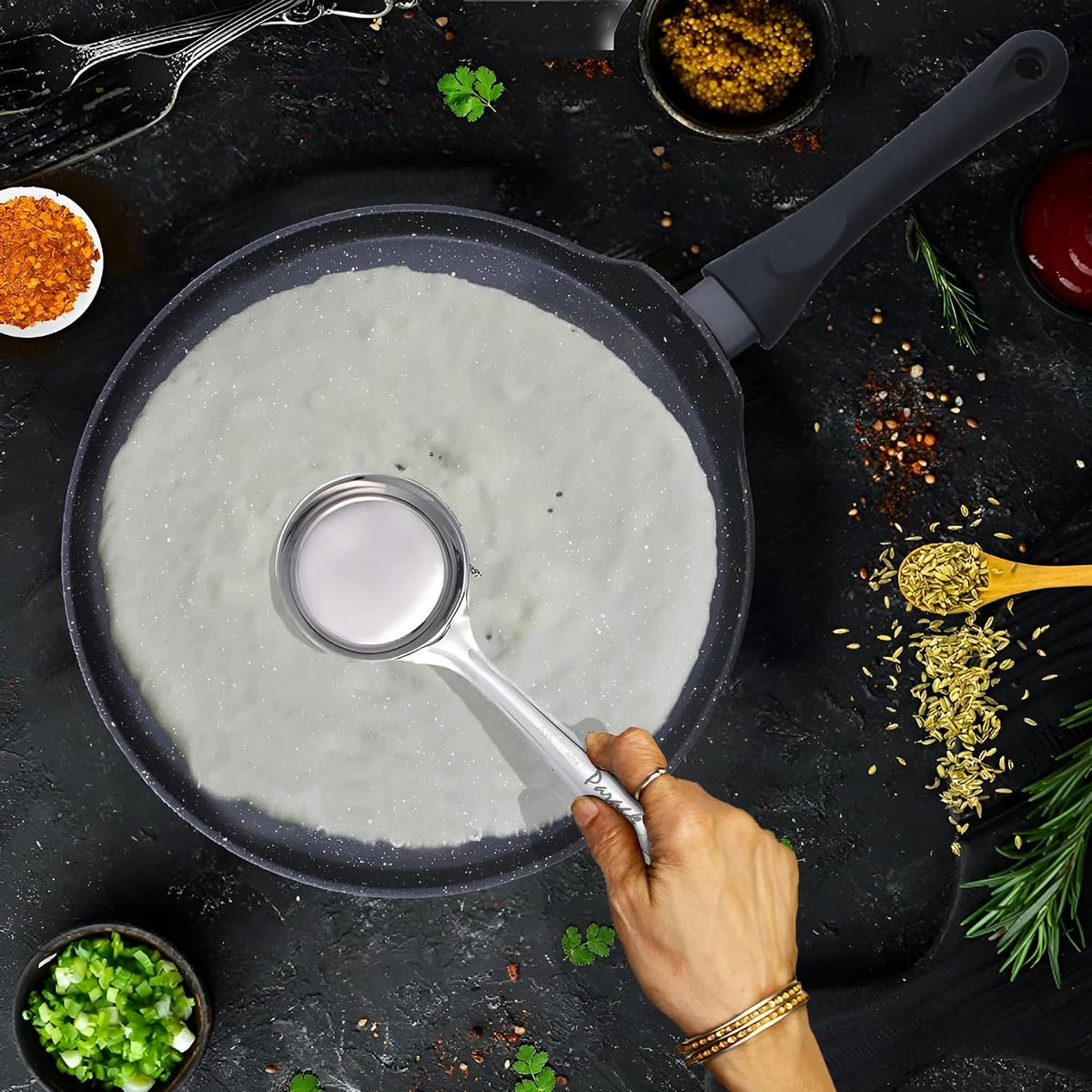 Parage 2 Pieces Stainless Steel Dosa Ladle & Turner/Palta Heavy Gauge | Dosa Making Spoon with Flat Base and Spatula | Kitchen Tools for Cooking (Size-20.5cm, 31.5cm, Silver)