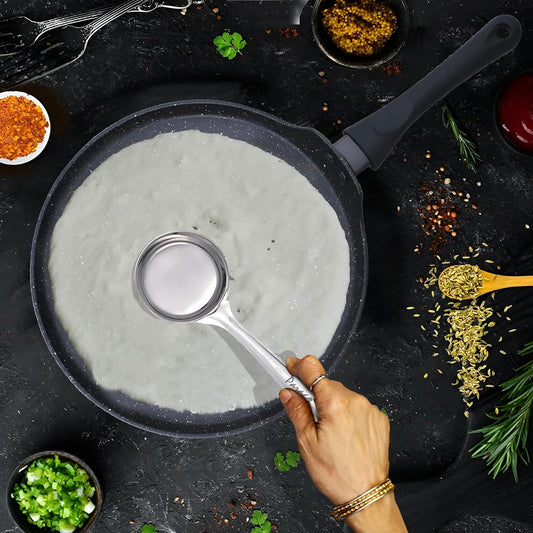Parage 2 Pieces Stainless Steel Dosa Ladle & Turner/Palta Heavy Gauge | Dosa Making Spoon with Flat Base and Spatula | Kitchen Tools for Cooking (Size-20.5cm, 31.5cm, Silver)