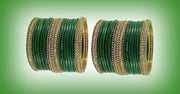NMII Glass With Zircon Gemstone Studded Worked and Ball Chain Or Plane Gloosy Finished Bangles Set For Women and Girls