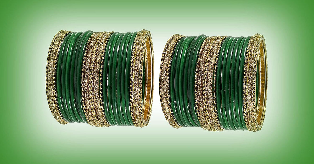 NMII Glass With Zircon Gemstone Studded Worked and Ball Chain Or Plane Gloosy Finished Bangles Set For Women and Girls