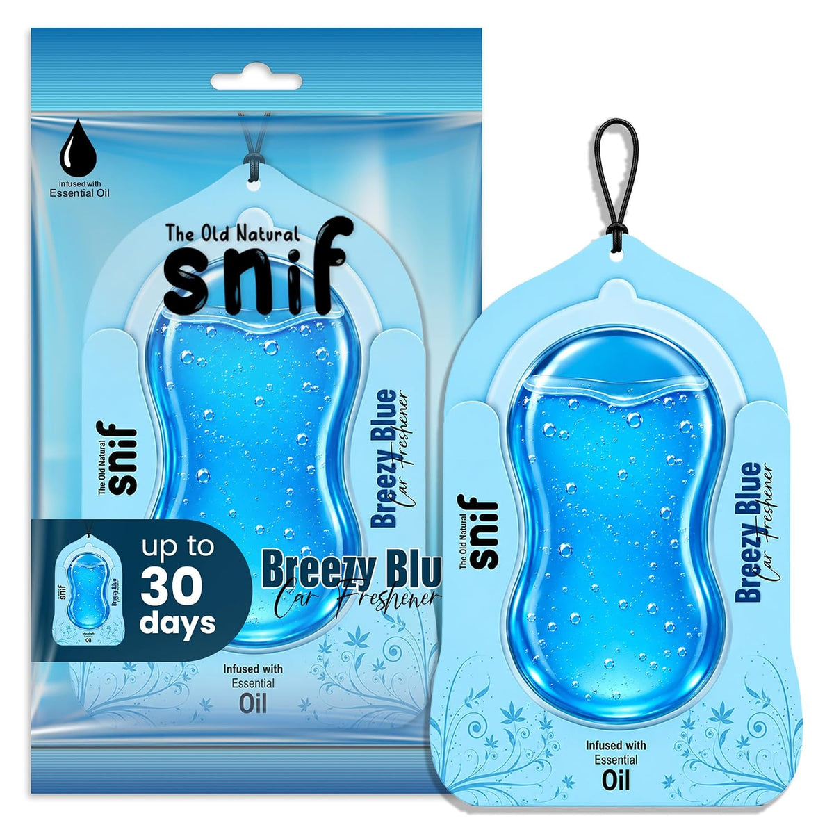 The Old Natural Car Air Freshener Hanging – Snif Gel Car Perfume, Essential Oil Based Long Lasting Car Fragrance (30–45 Days), Odor Eliminator Auto Air Freshener for Car – Breezy Blue