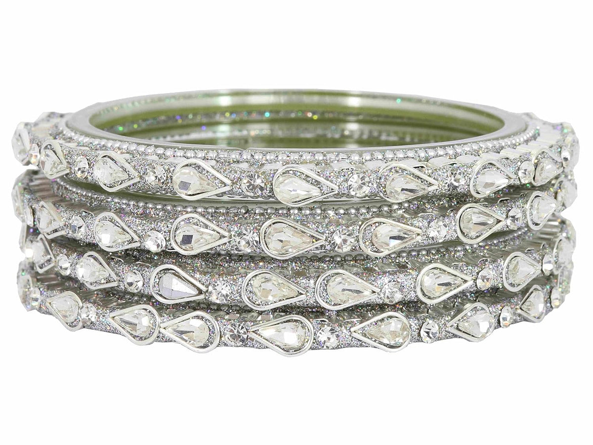 NMII Golden Glass Zircon Gemstone & Beads Studded Bangles Kada Set For Women & Girls | Fancy Golden Kada Bangles | Traditional Rajwadi Kangan | Glass Bangles Wedding, Party, Daily use- Set of 4