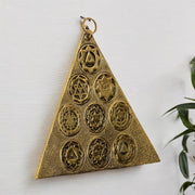 KridayKraft Metal Shri Vastu Navgrah Yantram Maha Yantra with Sampoorna Navgraha Triangle Yantra for Vastu Dosh Nivaran Wall Hanging Triangular Shaped Yantra (8.5 Inches) (1 Pc), Gold