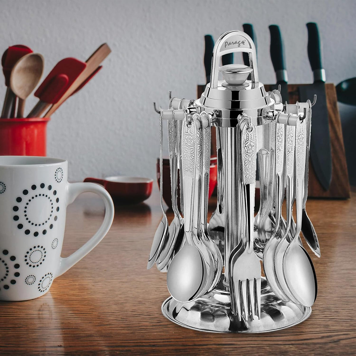 Parage 25 Pieces Pretty Premium Stainless Steel Cutlery Set for Home & Kitchen (Contains: 6 Dinner Spoons, 6 Tea Spoons, 6 Forks, 6 Soup Spoons) - Spoon Set for Dining Tableware Stylish, Silver
