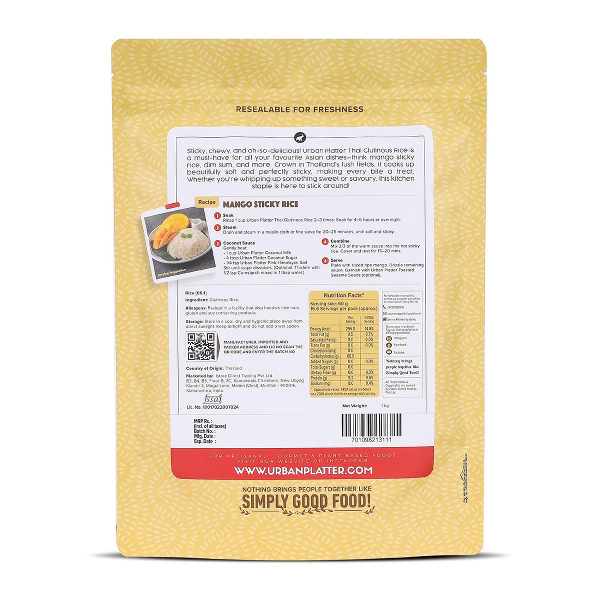 Urban Platter Thai Glutinous Rice, 1 Kg