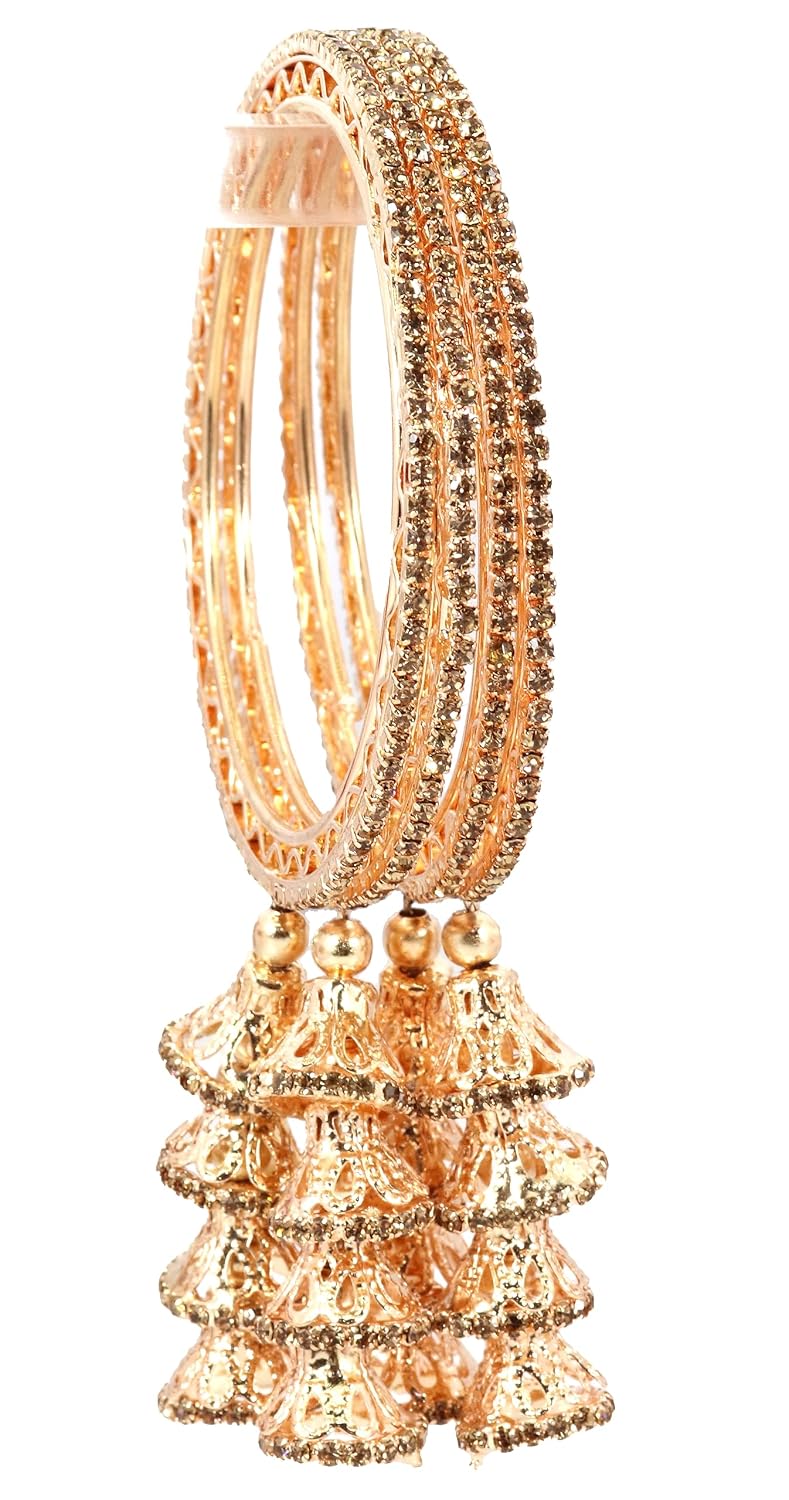 NMII Set of 4 Gold Plated Metal Latkan Bangle Set For Girls & Women with Diamond Stone | Fancy Women's Bangles | Traditional Jhumka Latkan Design Bangles | Fashion Jewelry - Set of 4 Bangles