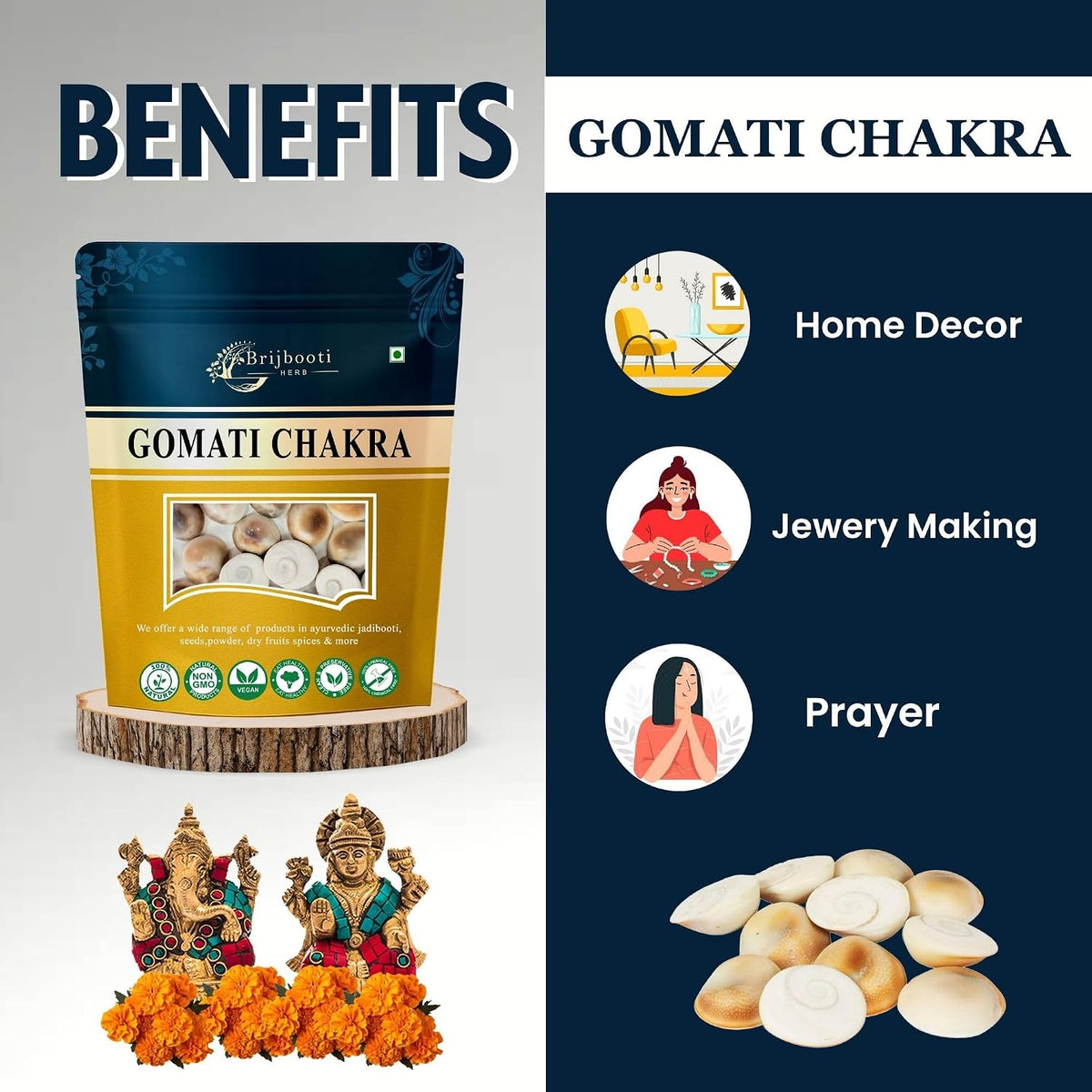 BrijBooti Gomati Chakra 108 Pieces - Stoneware Gomti Chakra - Sudarshan Chakra - Natural Gomti Chakra