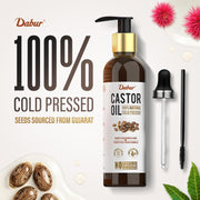Dabur Cold Pressed 100% Pure Castor (Arandi) Oil - 200ml | Promotes Hair Growth, Hydrates Skin & Reduces Wrinkles | Rich in Vitamin E, Omega 6 & 9 | No Mineral Oil, No Hexane & No Added Silicones