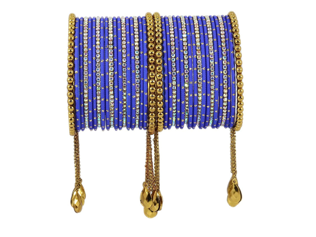 NMII Non-Precious Metal with Base Metal Zari Dotted and Rainbow Zircon Gemstone Studded Glossy Finished Kaleere Type Latkan Bangle set for Women and Girls