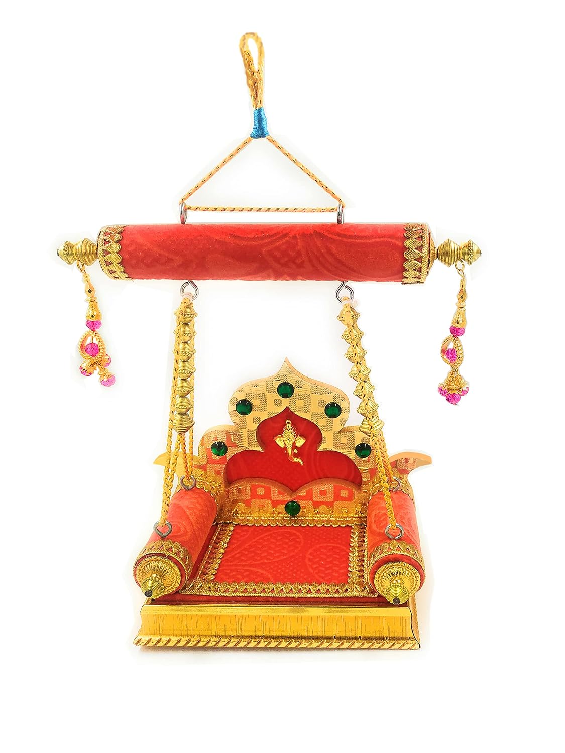 SHINDE EXPORTS Wooden Jhula for laddu Gopal Lord Thakur Pooja god singhasan (Orange)