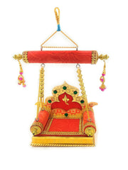 SHINDE EXPORTS Wooden Jhula for laddu Gopal Lord Thakur Pooja god singhasan (Orange)