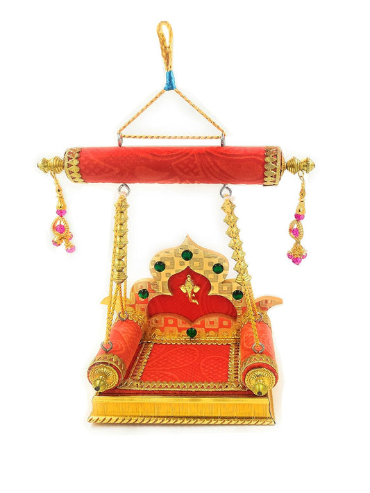 SHINDE EXPORTS Wooden Jhula for laddu Gopal Lord Thakur Pooja god singhasan (Orange)