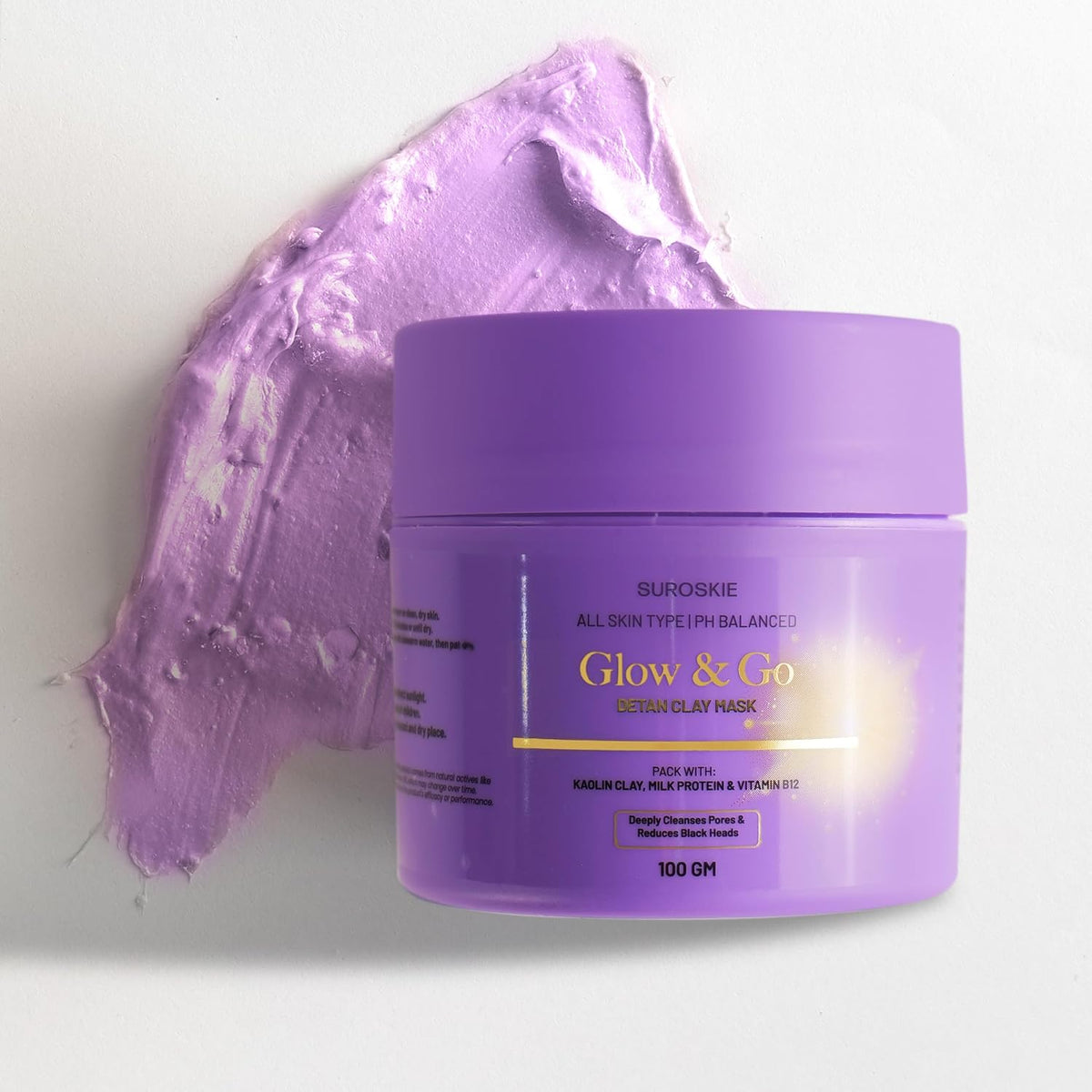 Suroskie Glow & Go De-Tan Face Clay Mask 100 Gm | With Kaolin Clay & Kojic Extract | Face Pack For Glowing & Brightening Skin | For Blackheads, Whiteheads & Dark Spots | All Skin Types | Women & Men