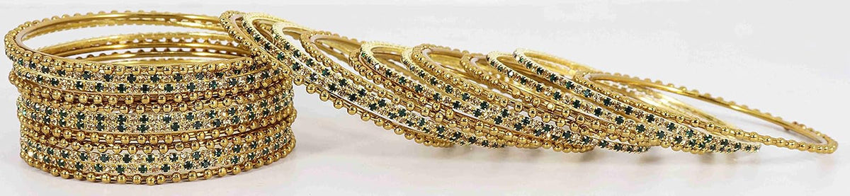NMII Non-Precious Metal With Base Metal And Zircon Gemstone Studded Ballchain Linked Glossy Finished Bangle Set For women and Girls