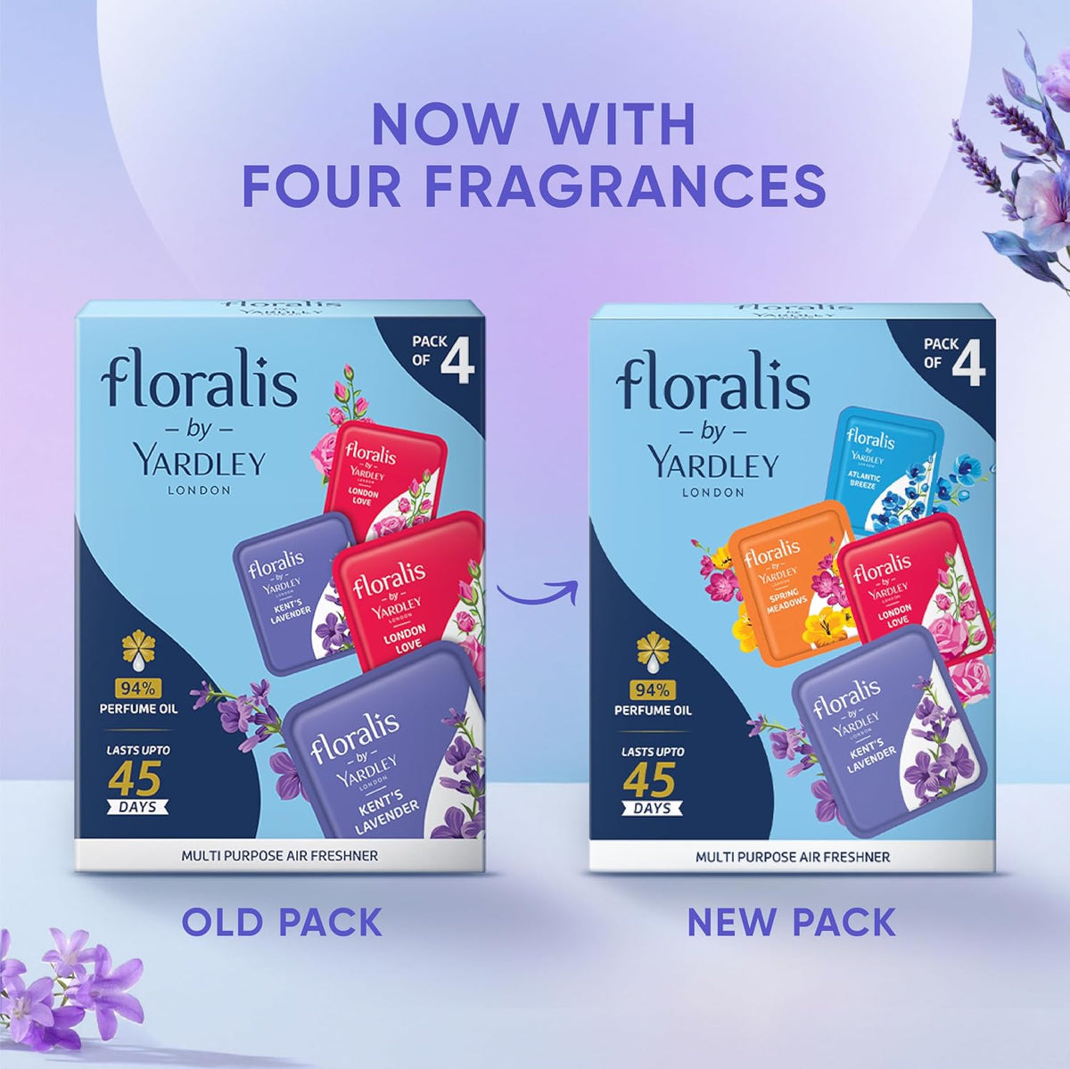 Floralis by Yardley London Air Pocket | Assorted Pack | Lasts up to 45 Days | For Cars, Cupbaord, Bathroom | 94% Perfume Oil