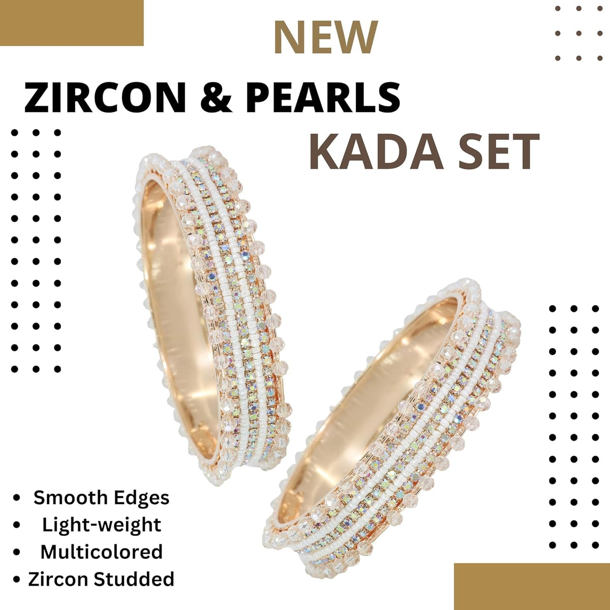 NMII Stylish Pearls & Zircon Diamond Stone Metal Bangles For Women and Girls | Fancy Women's Bangles Bracelet | Metallic Bangles kada | Trendy Bangles Fashion Jewellery- Set of 2